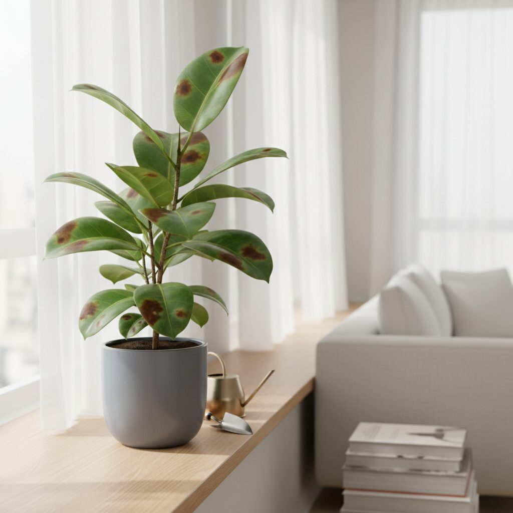 Fikus — brązowe plamy na liściach. Przyczyny i leczenie
