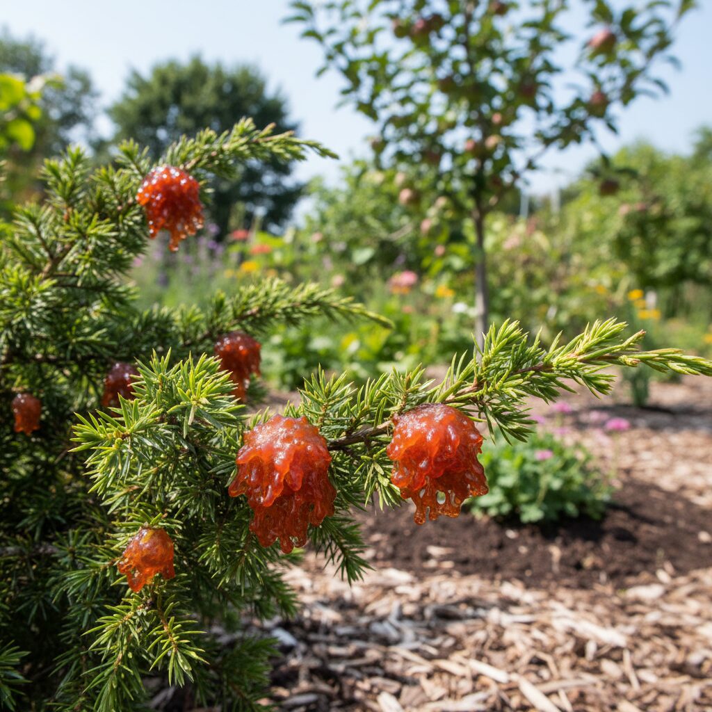 Rdza jałowca — jak rozpoznać i zwalczyć pomarańczowe galarety?