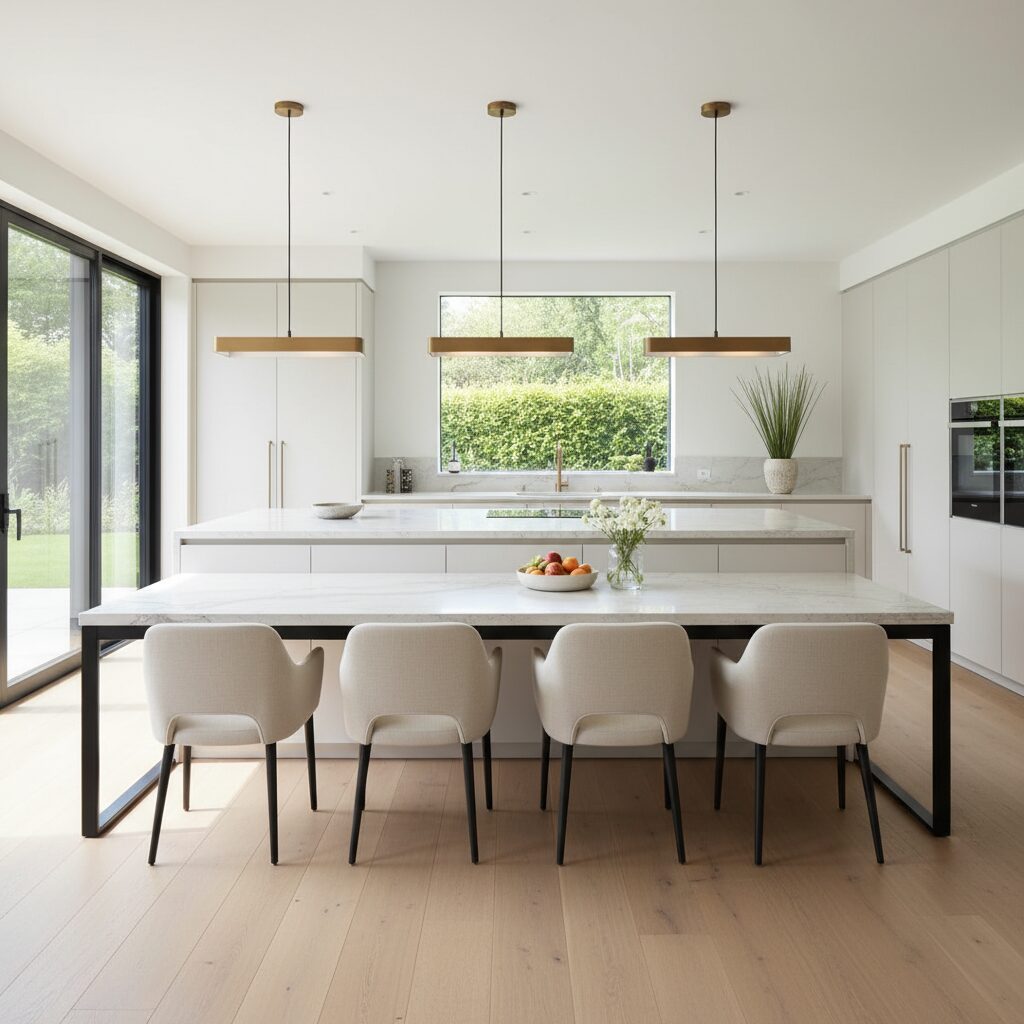 Stół połączony z wyspą — jak zaprojektować serce domu?