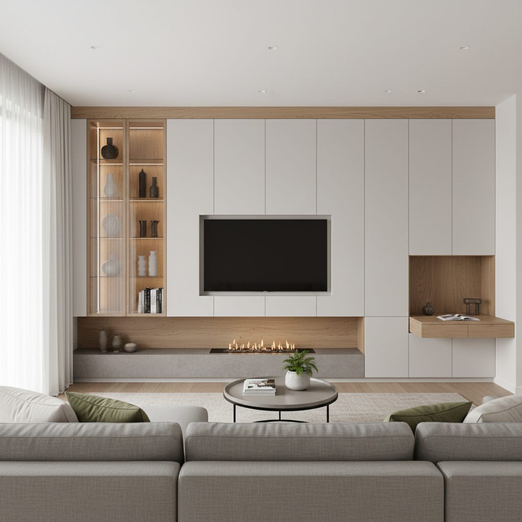 Zabudowa całej ściany w salonie — jak ją mądrze zaplanować?