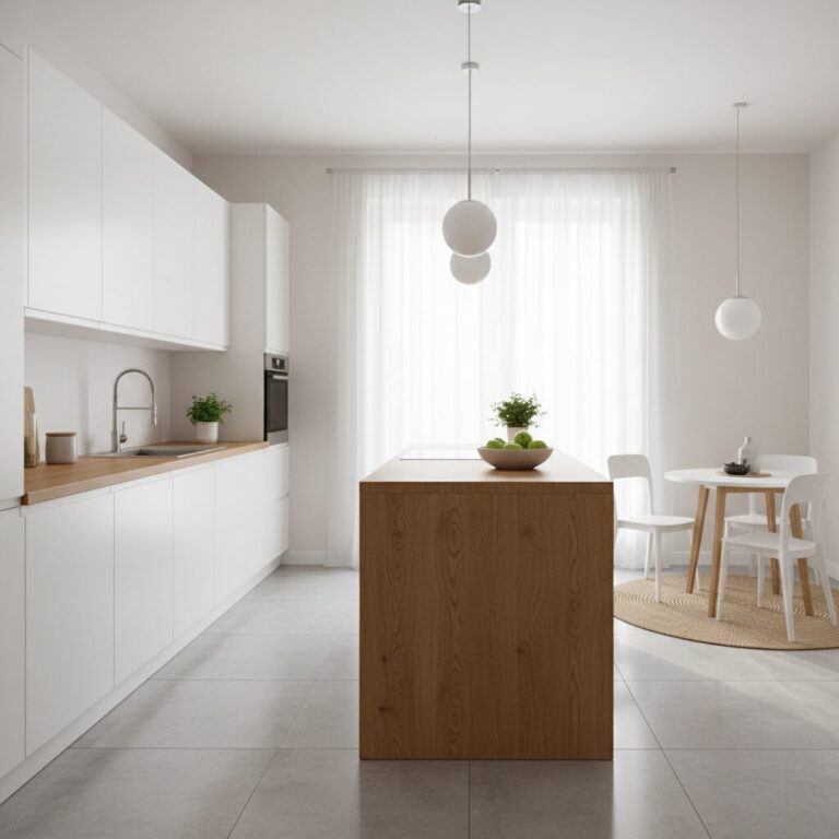 jaka podłoga do białej kuchni z drewnianym blatem