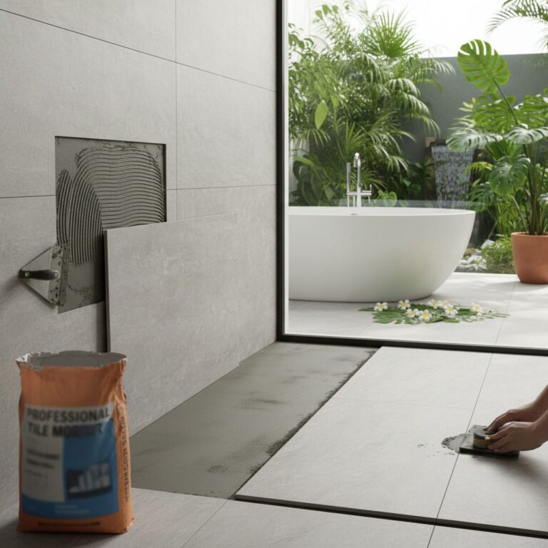 Płytki wielkoformatowe w łazience – montaż, klej i fuga