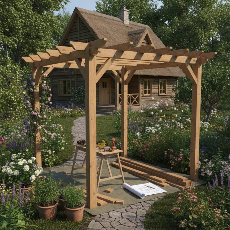 Pergola ogrodowa drewniana – projekt DIY krok po kroku