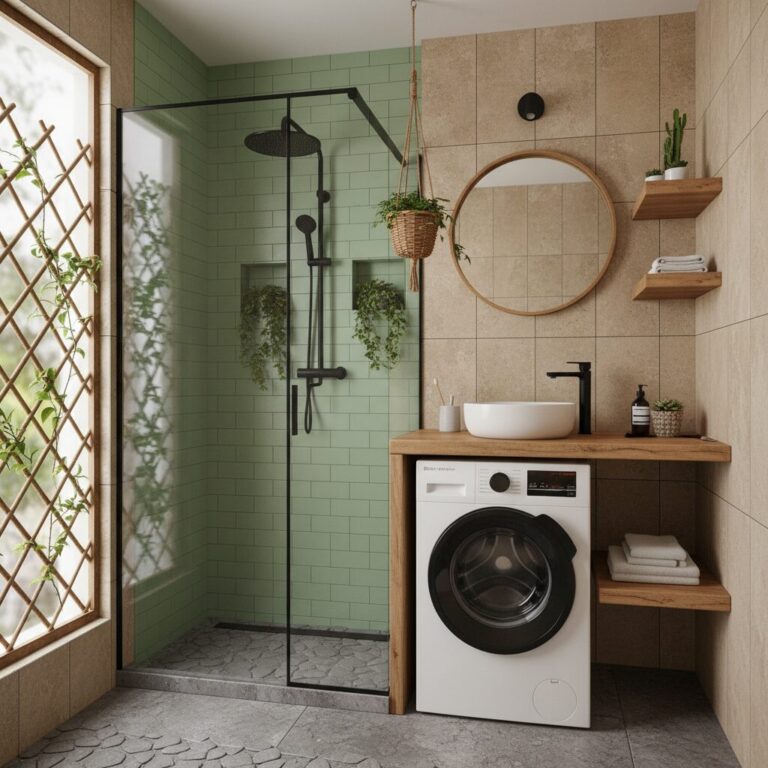 Mała łazienka 4m2 – aranżacja z prysznicem i pralką
