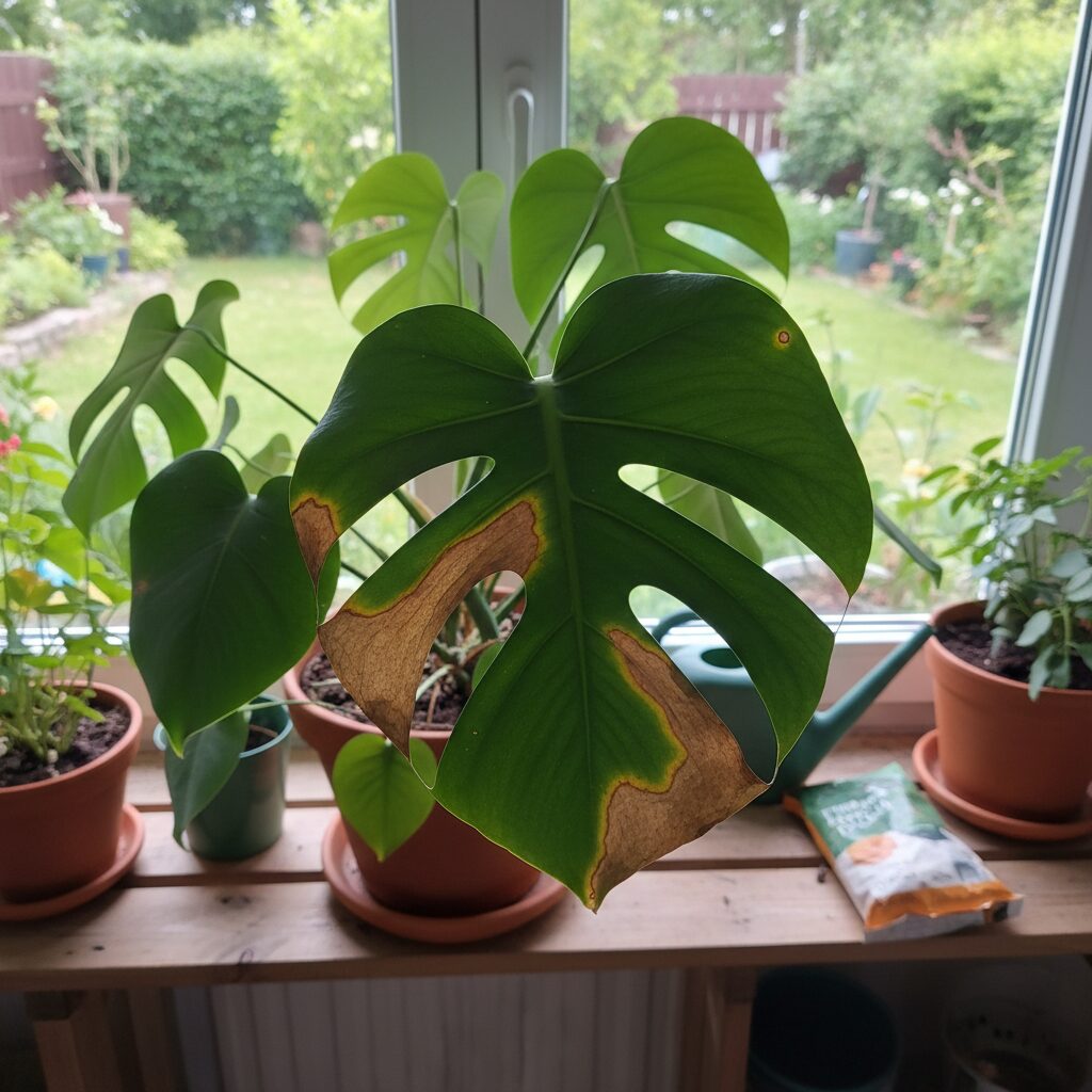 Monstera dziurawa – dlaczego pojawiają się brązowe plamy na liściach
